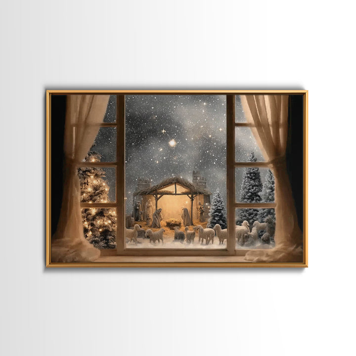 Holy Stable Serenity | Framed Canvas Print | Christian Christmas Art | Christian Art Canvas | Jesus Painting | Christmas Wall Art | Christi