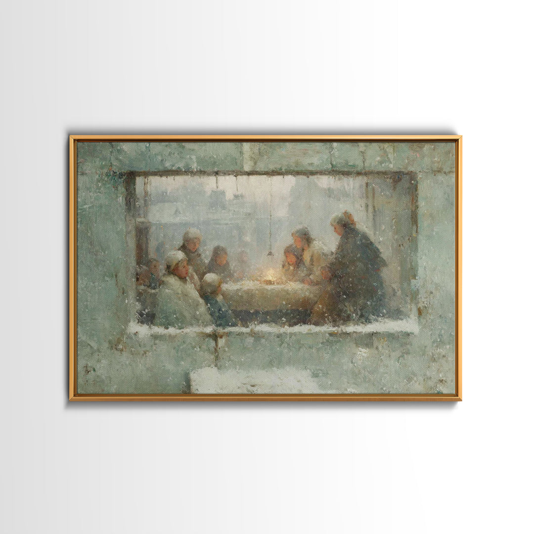 Sacred Night Window, Framed Canvas Print, Christian Art Canvas, Christian Christmas Art, Jesus Painting, Christmas Wall Art, Christian Art