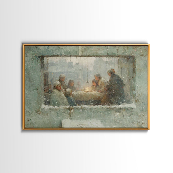 Sacred Night Window, Framed Canvas Print, Christian Art Canvas, Christian Christmas Art, Jesus Painting, Christmas Wall Art, Christian Art