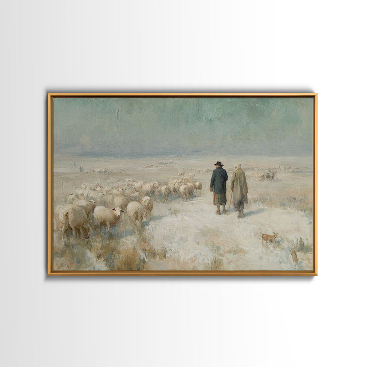 Shepherds At Dawn – Framed Canvas Print – Christian Wall Art – Christian Art Canvas – Christian Christmas Art – Pastoral Scenery