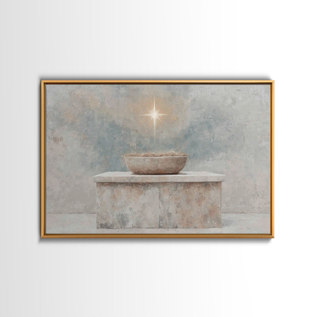 Pure Manger Stillness, Framed Canvas Print, Christian Art Canvas, Christian Wall Art, Minimalist Christian Art, Christian Christmas Art, Je