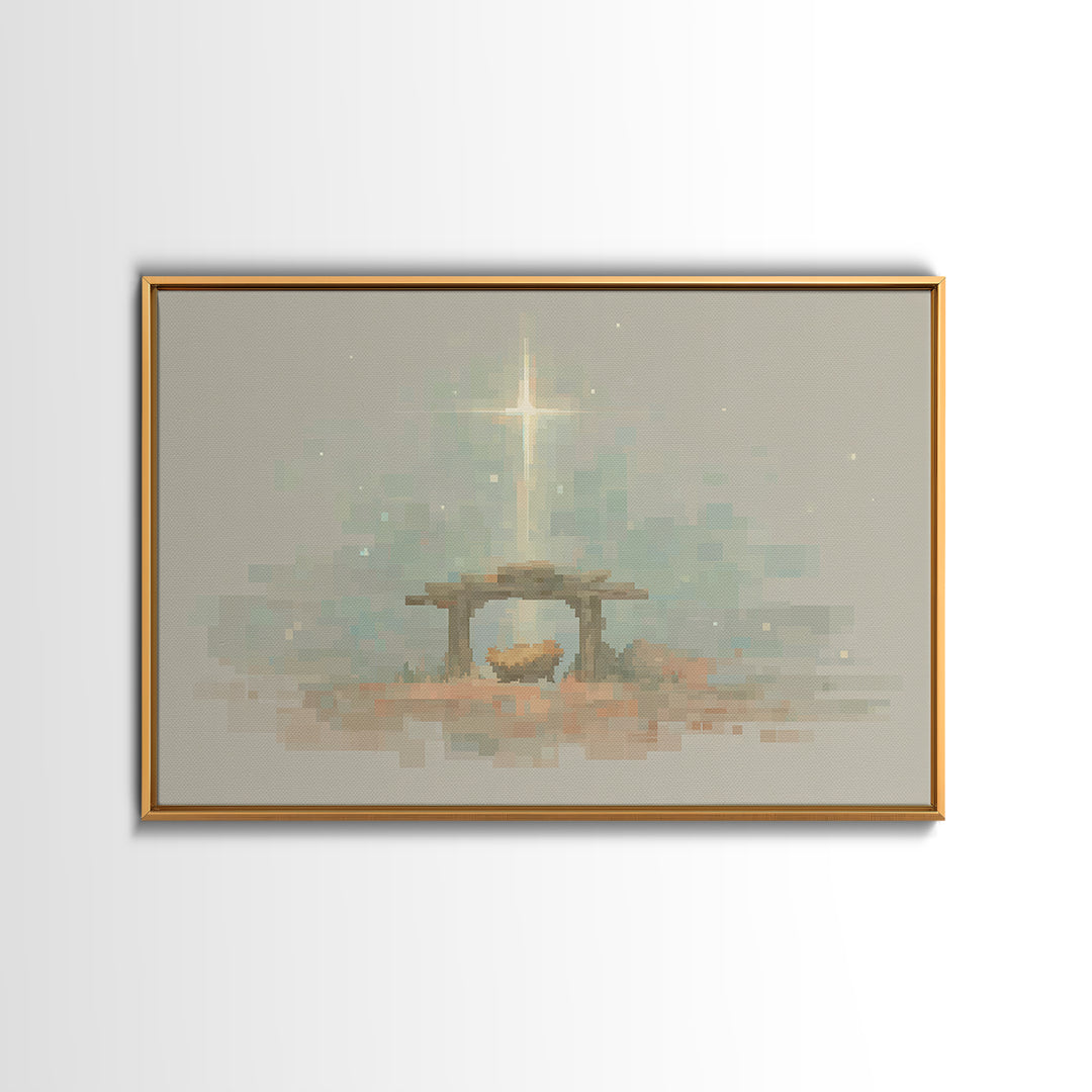 Starry Stable Hope – Framed Canvas Print – Christmas Canvas Wall Art – Christian Decorations – Christian Art Work – Christian Christmas Dec