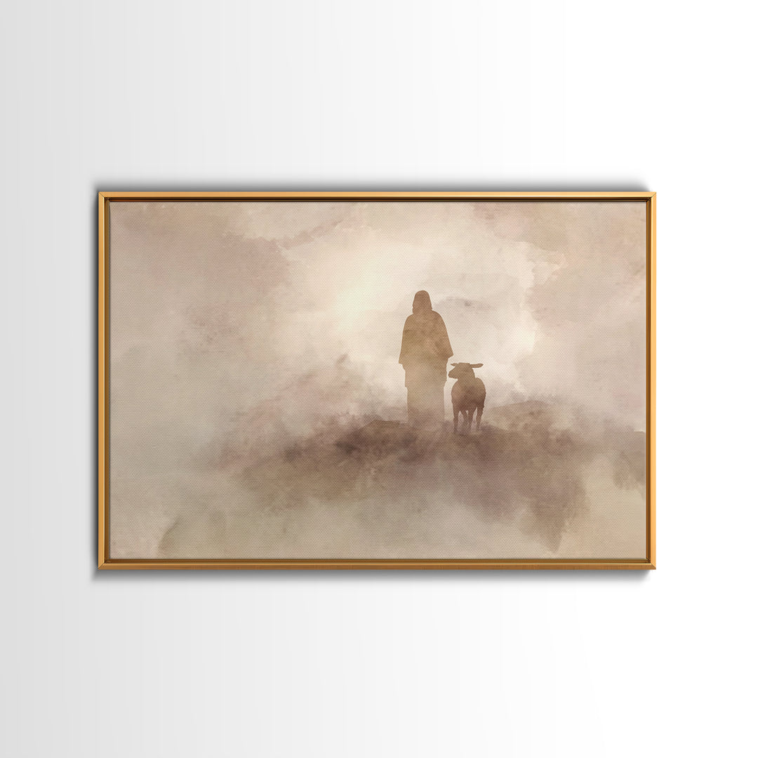 Desert Shepherd Calm – Framed Canvas Print – Jesus Painting – Subtle Christian Art – Christian Decor For Home – Christian Art Prints