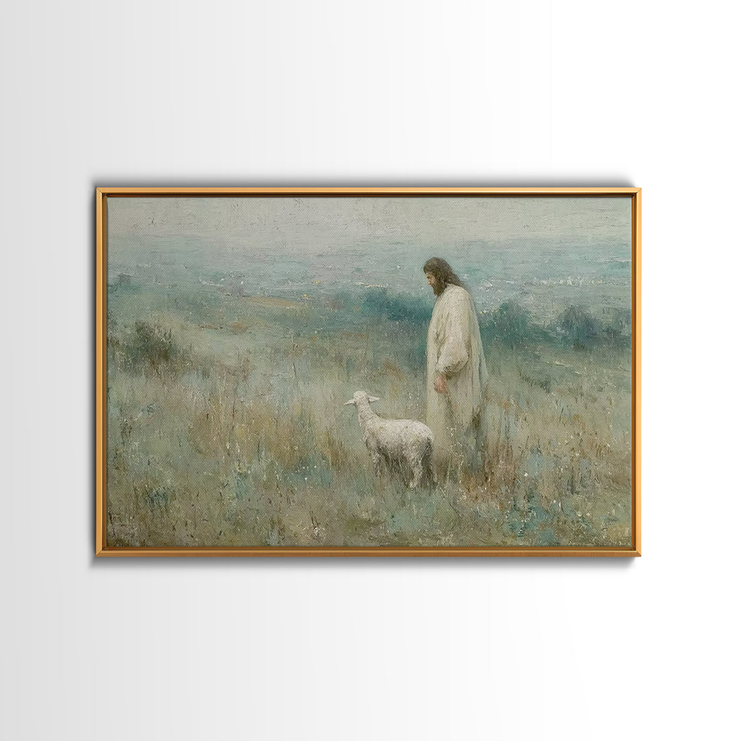 Twilight Shepherd Peace – Framed Canvas Print – Christian Decorations – Large Christian Painting – Subtle Christian Paintings – Christian A