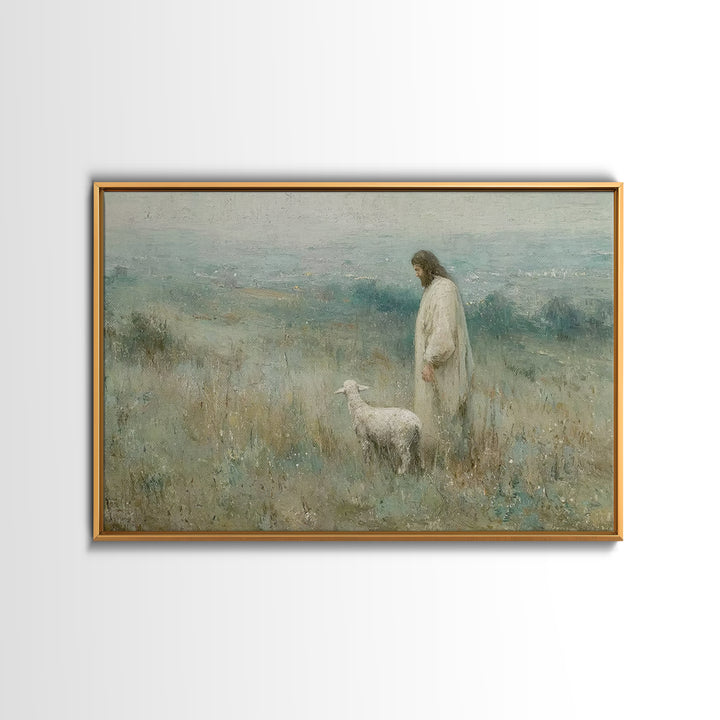 Twilight Shepherd Peace – Framed Canvas Print – Christian Decorations – Large Christian Painting – Subtle Christian Paintings – Christian A
