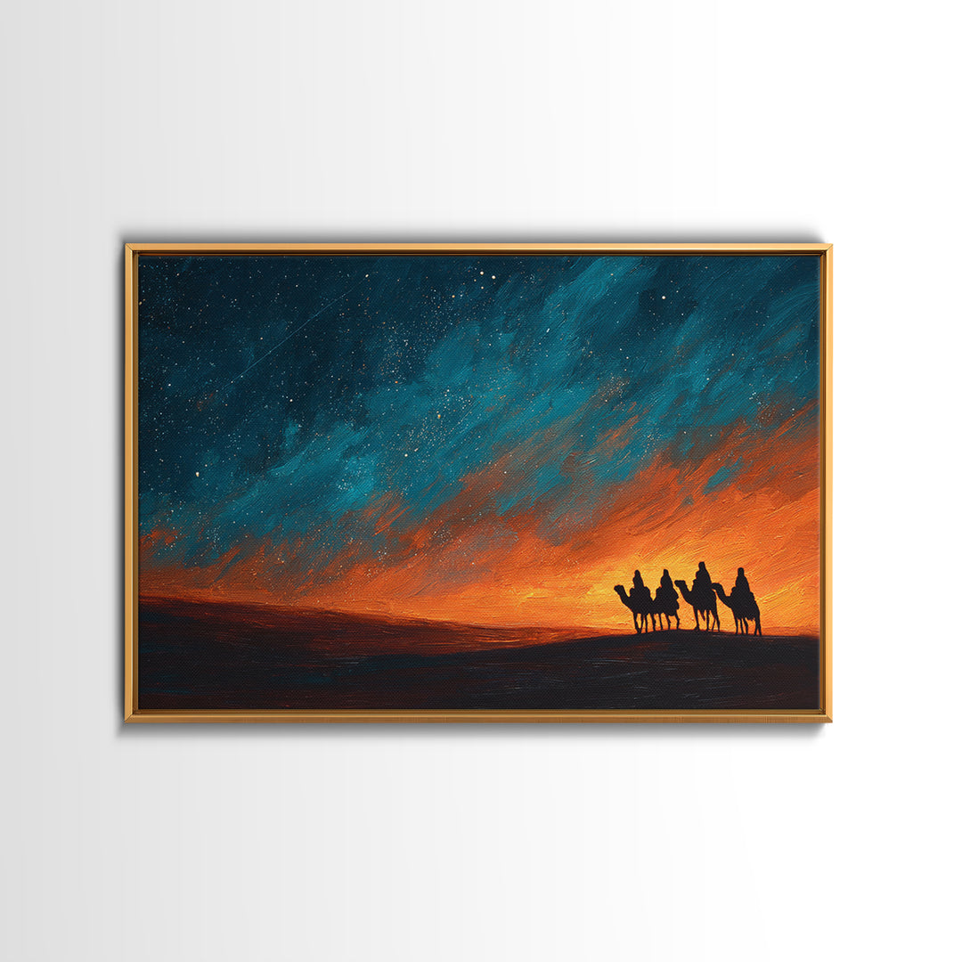 Desert Pilgrims – Framed Canvas Print – Christian Christmas Art – Christian Art Canvas – Christian Art – Christmas Wall Art – Moody Christm