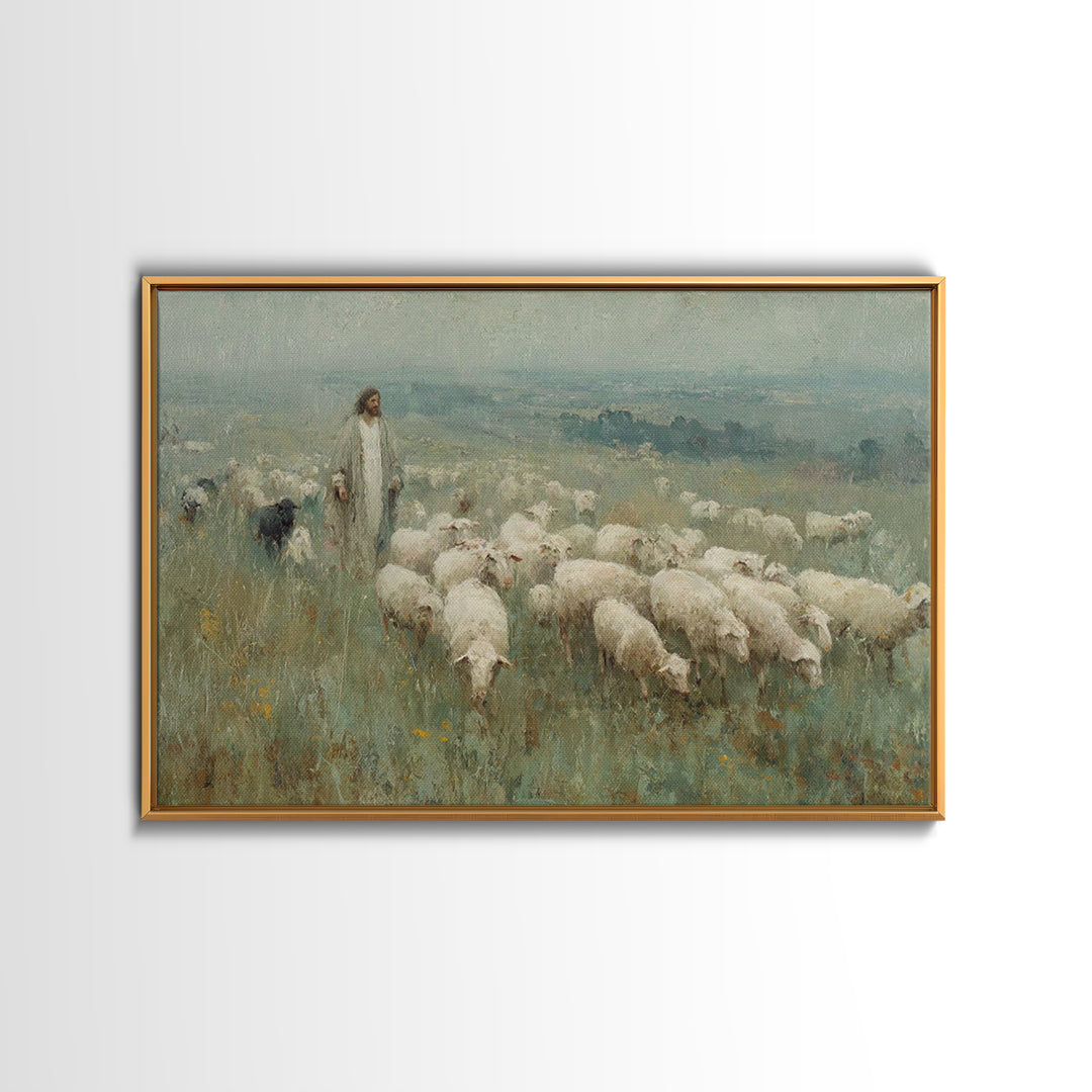 Pasture Of Mercy – Framed Canvas Print – Jesus Painting – Christian Wall Art – Christian Art Canvas – Vintage Christian Art – Christian Gif