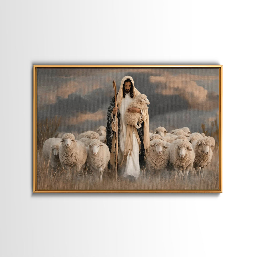 Gentle Shepherd Grace – Framed Canvas Print – Jesus Painting Canvas – Christian Art Canvas – Christian Wall Art – Modern Christian Art – Ch