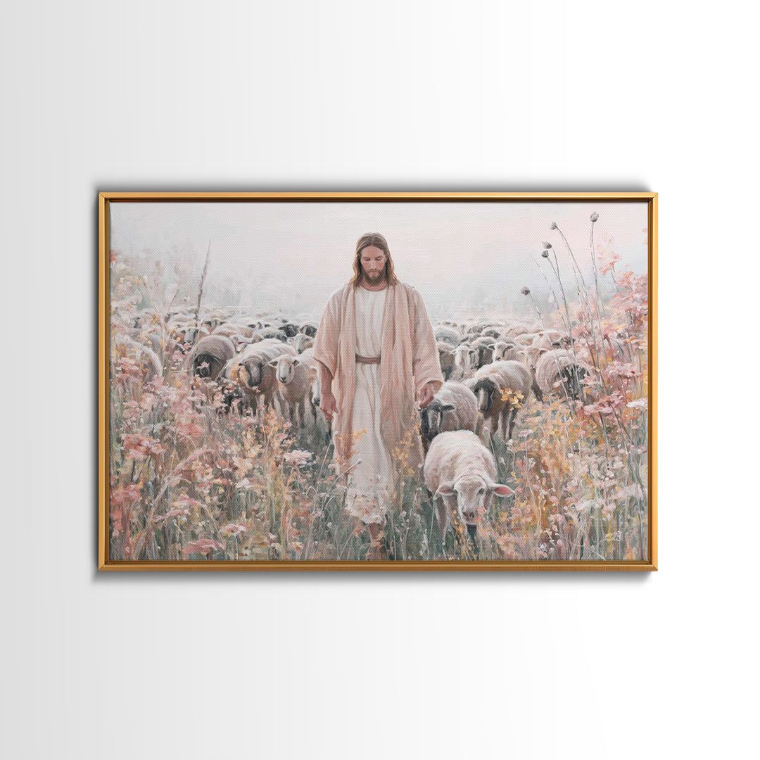 Blossoms Of The Shepherd | Framed Canvas Print | Christian Art Canvas | Jesus Painting | Christian Wall Art | Unique Christian Art | Christ