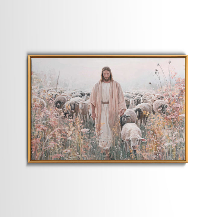Blossoms Of The Shepherd | Framed Canvas Print | Christian Art Canvas | Jesus Painting | Christian Wall Art | Unique Christian Art | Christ