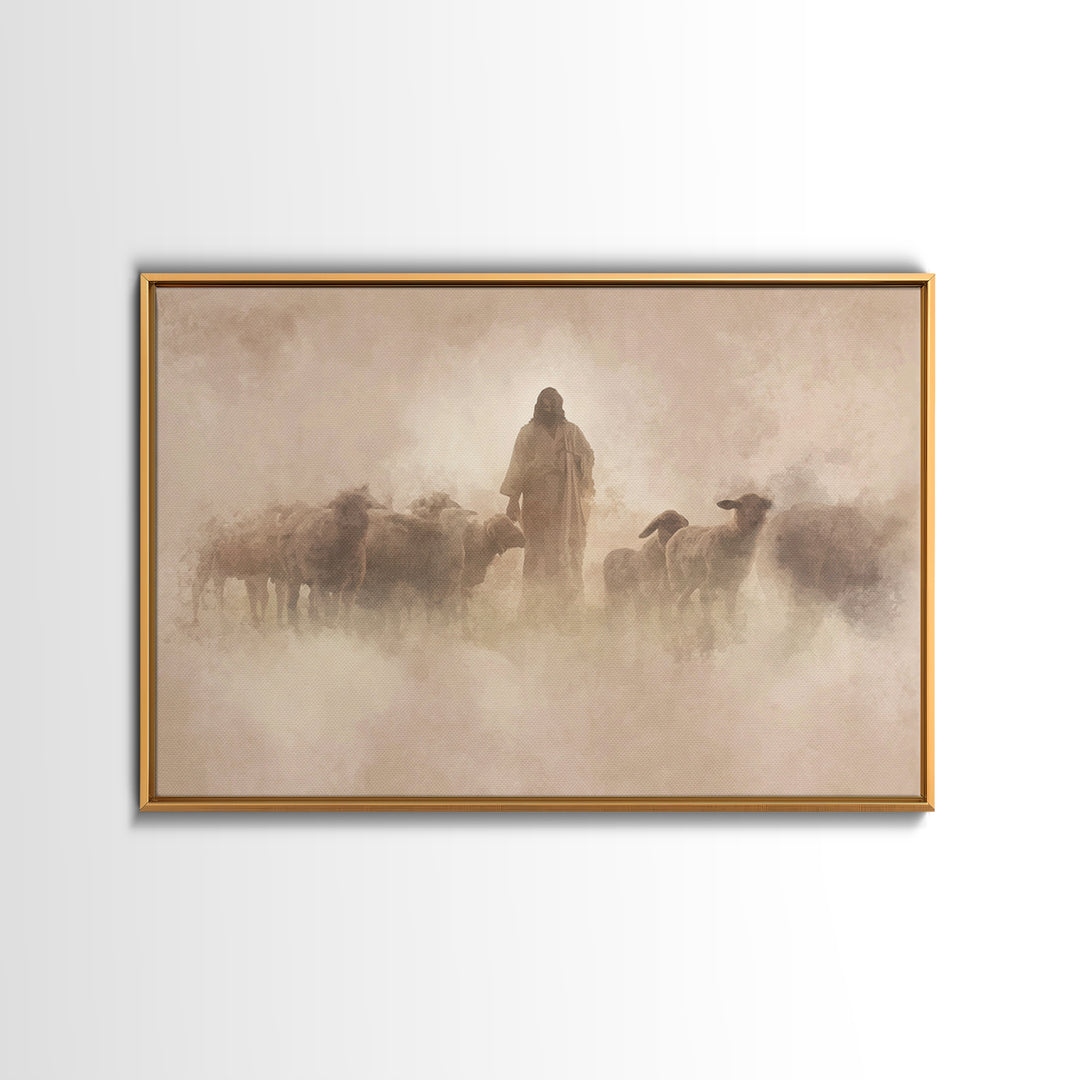 Shepherd In The Haze – Framed Canvas Print – Christian Paintings – Jesus Wall Art – Christian Art Canvas – Christian Decoration – Subtle Ch