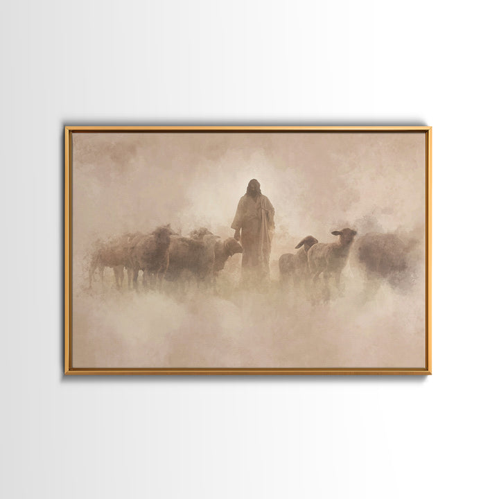 Shepherd In The Haze – Framed Canvas Print – Christian Paintings – Jesus Wall Art – Christian Art Canvas – Christian Decoration – Subtle Ch