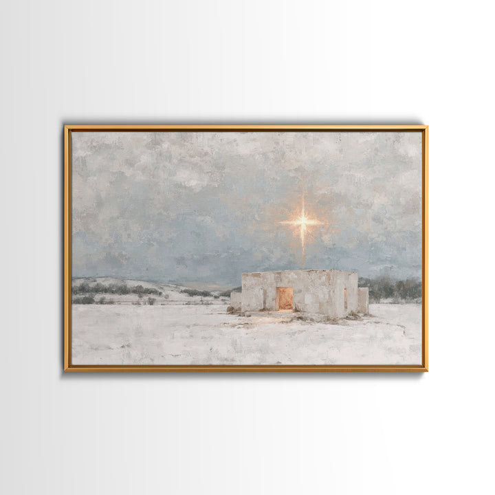 Holy Winter Light | Framed Canvas Print | Christian Christmas Art | Christian Wall Art | Jesus Painting | Christmas Canvas Wall Art | Chris