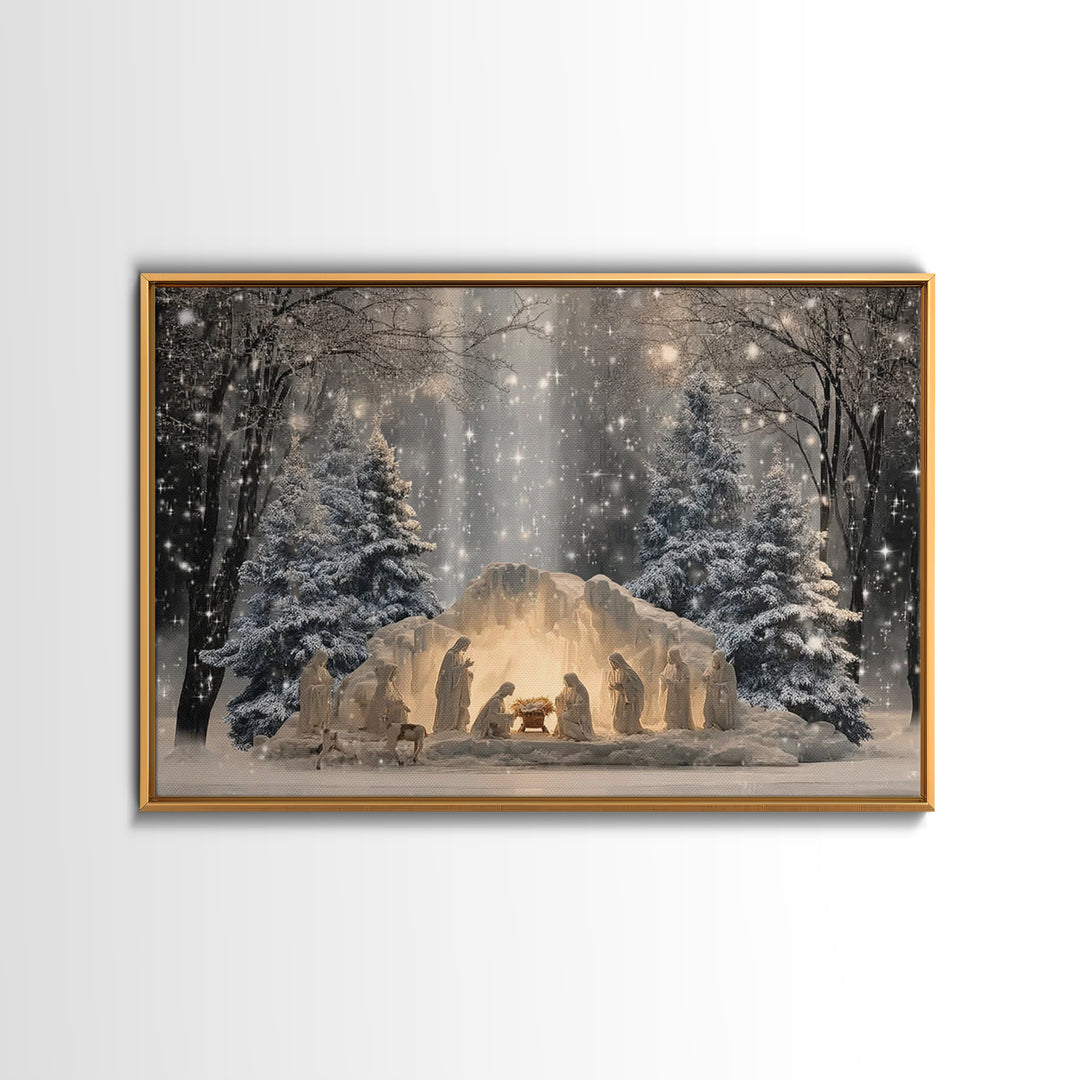 Heaven’s Glow, Framed Canvas Print, Christmas Wall Art, Christian Art Canvas, Christian Christmas Art, Jesus Painting, Christian Gift