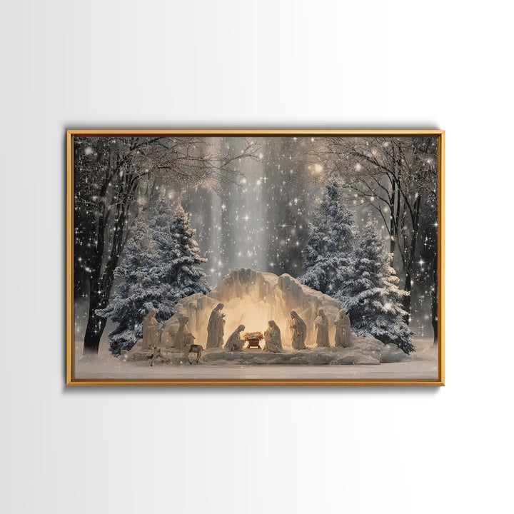 Heaven’s Glow, Framed Canvas Print, Christmas Wall Art, Christian Art Canvas, Christian Christmas Art, Jesus Painting, Christian Gift