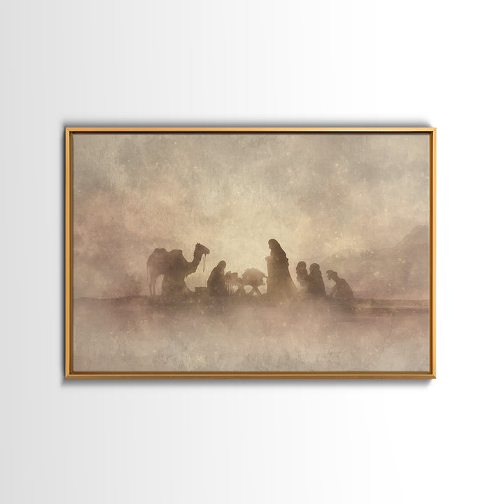 Desert Nativity – Framed Canvas Print – Christian Art Canvas – Christian Christmas Art – Christmas Wall Art – Jesus Painting – Christian De