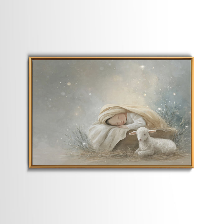 Heavenly Manger – Framed Canvas Print – Christian Wall Art – Christian Art Canvas – Jesus Painting – Christmas Wall Art – Christian Art