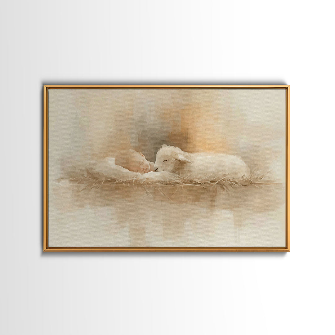 Manger Serenity – Framed Canvas Print – Christian Wall Art – Christian Art – Jesus Painting – Christian Art Canvas – Christmas Wall Art