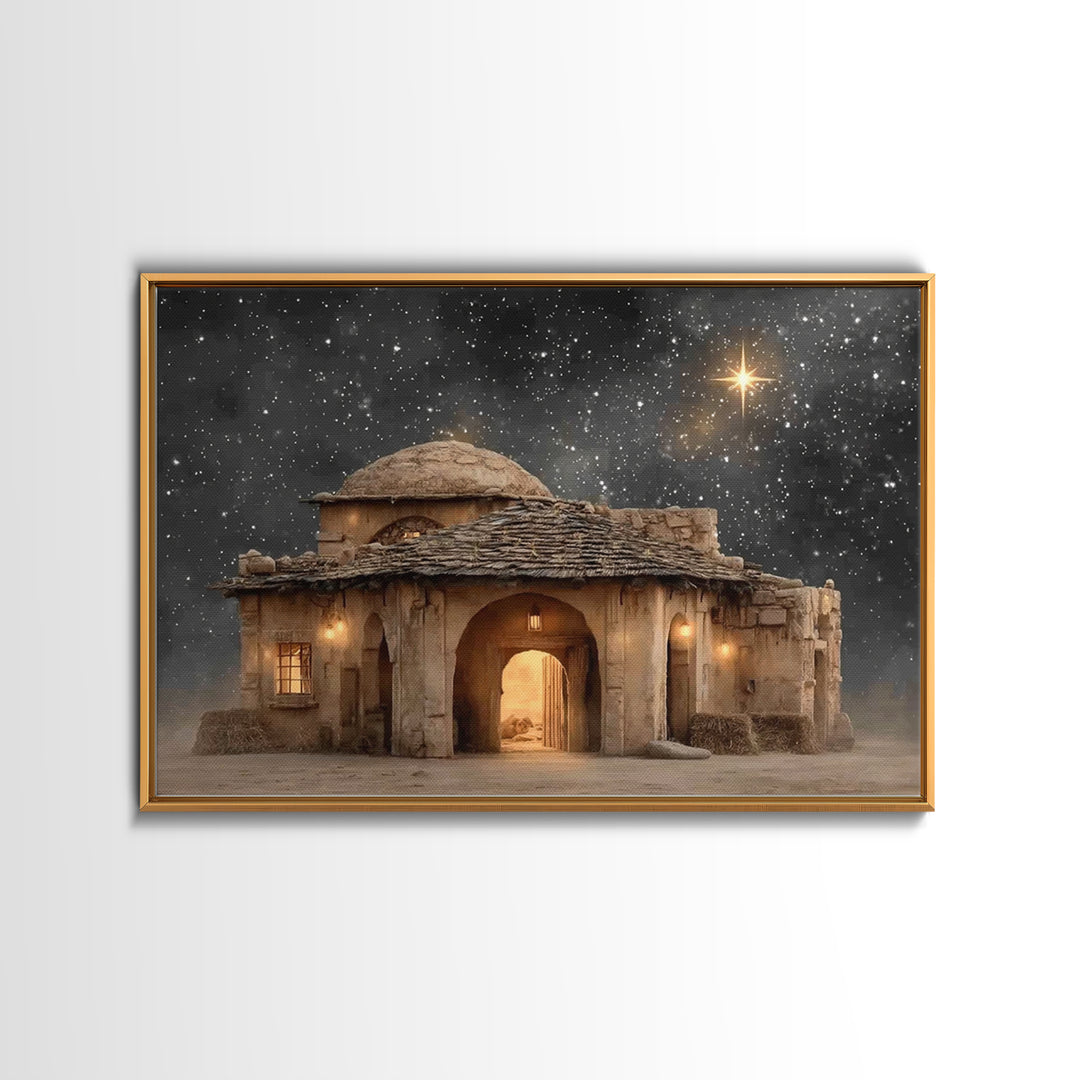 Bethlehem Night – Framed Canvas Print – Christian Art Canvas – Christmas Wall Art – Christian Christmas Art – Modern Christian Art