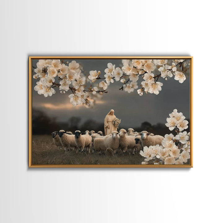 Shepherd’s Blossom Peace | Framed Canvas Print | Christian Wall Art | Jesus Art Print | Christian Art Canvas | Modern Christian Painting |
