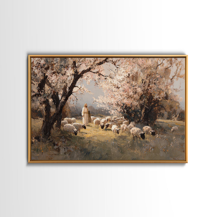 Blossom Shepherd Stillness, Framed Canvas Print, Christian Art Print, Christian Wall Art, Modern Christian Painting, Christian Art Canvas,