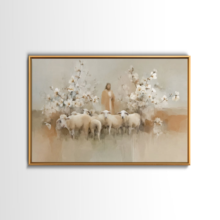 Flock Of Morning Grace, Framed Canvas Print, Christian Art Canvas, Christian Wall Art, Subtle Christian Art, Jesus Painting, Christian Gift