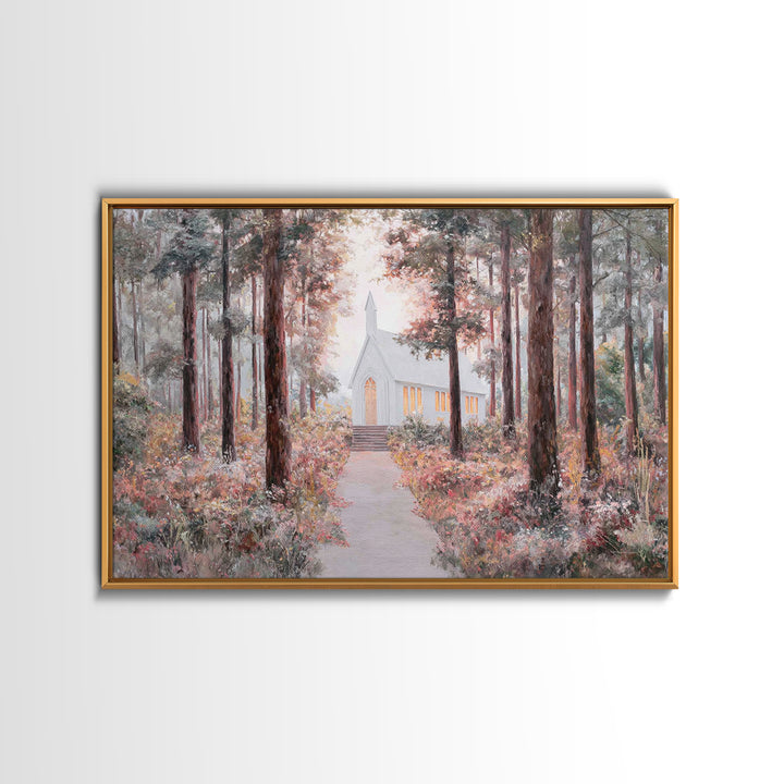 The Woodland Chapel – Framed Canvas Print – Christian Wall Art – Christian Art Canvas – Christian Painting – Christmas Art – Christian Deco