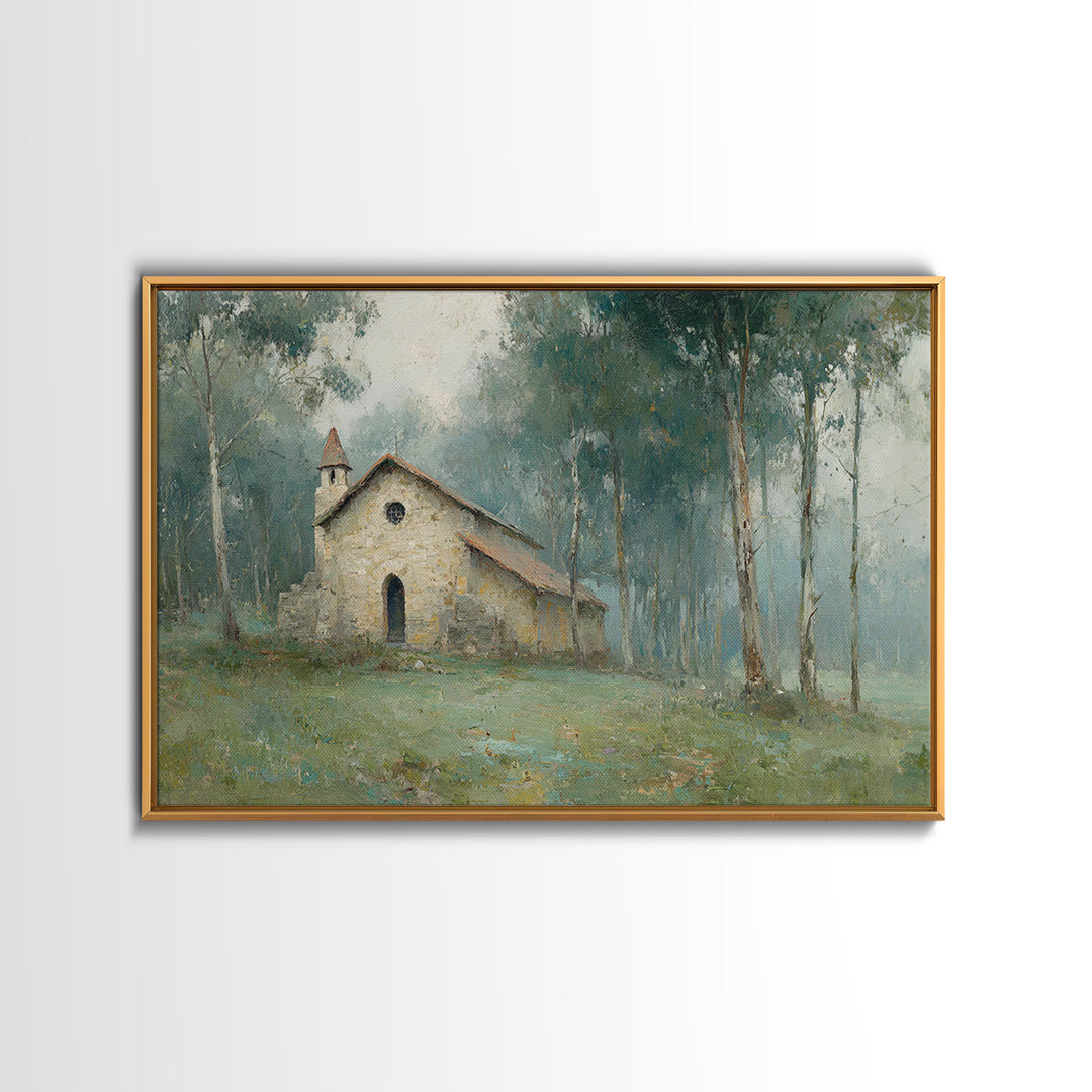 Old Stone Haven, Framed Canvas Print, Christian Art Print, Vintage Christian Art, Christian Wall Art, Christian Painting, Christmas Art, Ch