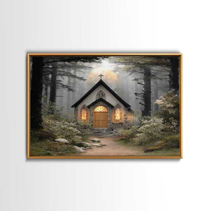 Forest Light Refuge | Framed Canvas Print | Christian Wall Art | Christian Art Work | Moody Christian Art | Christmas Wall Art | Christian