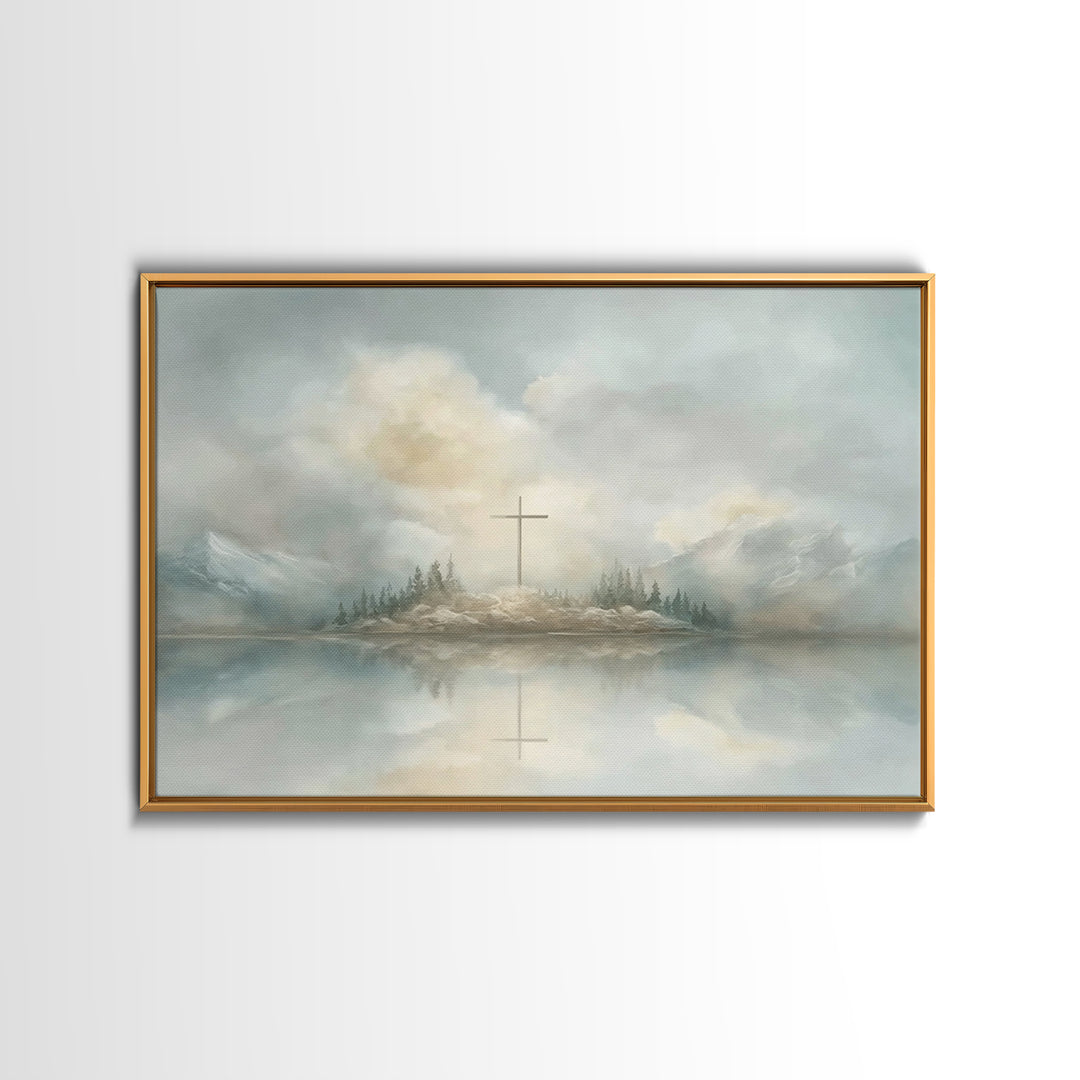 Misty Faith Chapel | Framed Canvas Print | Christian Wall Art | Subtle Christian Art | Vintage Christian Art | Christmas Art Prints | Chris