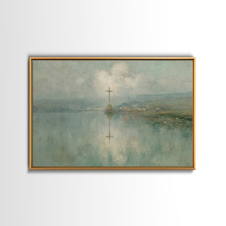 Cross Of Still Waters – Framed Canvas Print – Christian Wall Art – Christian Art Canvas – Subtle Christian Art – Christian Painting – Chris