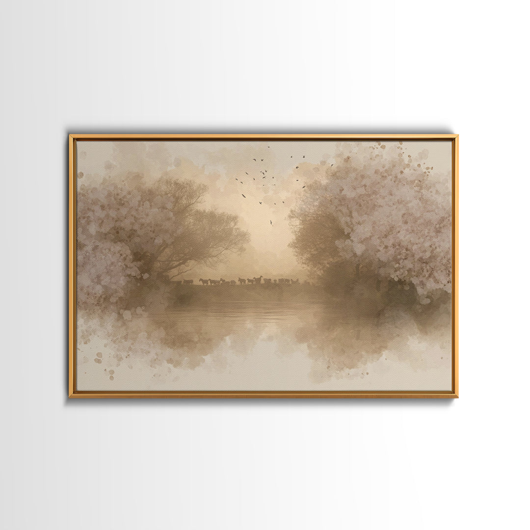 Flock At Dawn, Framed Canvas Print, Christian Wall Art, Christian Art Canvas, Subtle Christian Art, Christian Painting, Christian Gift