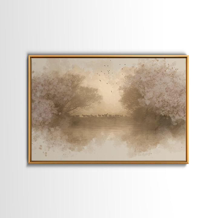 Flock At Dawn, Framed Canvas Print, Christian Wall Art, Christian Art Canvas, Subtle Christian Art, Christian Painting, Christian Gift