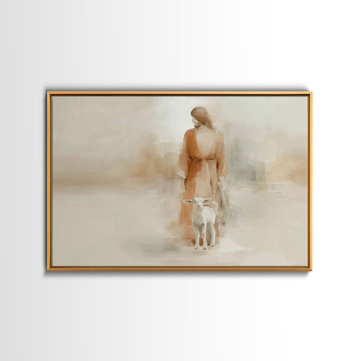 Gentle Shepherd Calm, Framed Canvas Print, Minimalist Christian Art, Christian Art Canvas, Christian Wall Art, Jesus Art Print, Christian D