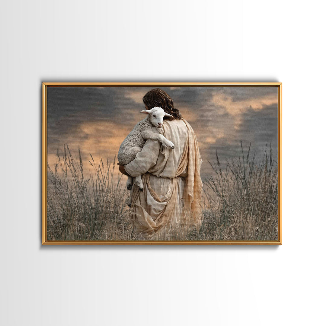 Held By The Shepherd | Framed Canvas Print | Jesus Painting | Christian Wall Art | Christian Art Canvas | Christian Decoration | Christian