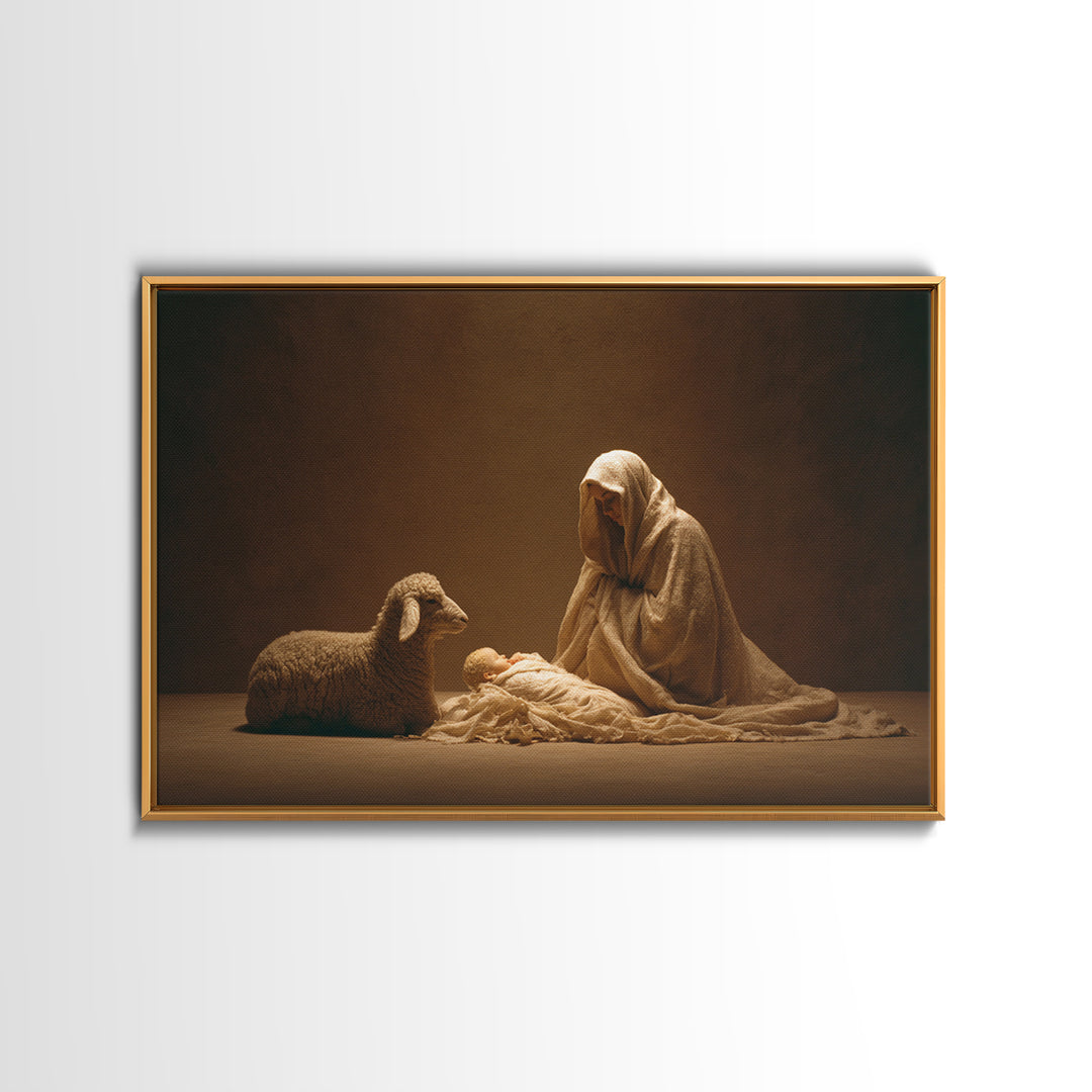 Starry Manger Peace, Framed Canvas Print, Christian Art Canvas, Christian Christmas Art, Jesus Painting, Christian Wall Art, Christmas Art