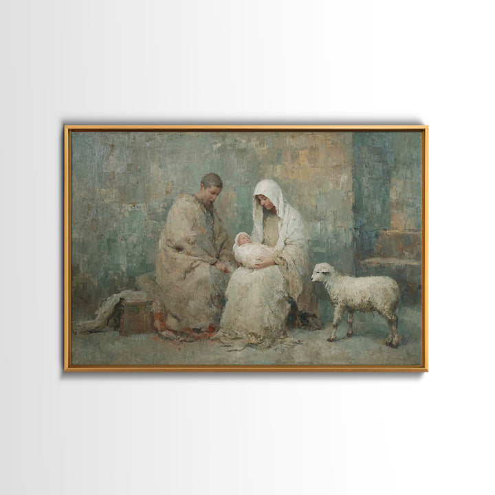 Holy Family Warmth - Framed Canvas Print - Christian Art Canvas - Christmas Art Prints - Christian Wall Art - Jesus Art - Christian Christm