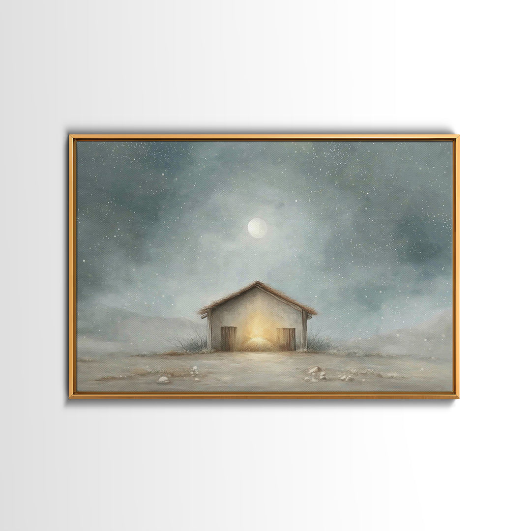 Guiding Star Stable – Framed Canvas Print – Christian Art Canvas – Christian Wall Art – Christmas Art Prints – Jesus Painting – Christian C