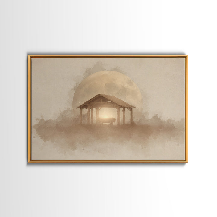 Silent Manger Moon – Framed Canvas Print – Christian Wall Art – Christmas Art Prints – Christian Art Canvas – Christian Christmas Art – Jes