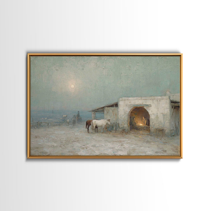 Pastoral Bethlehem Night – Framed Canvas Print – Christian Art Canvas – Christian Wall Art – Jesus Painting – Christmas Art Prints – Christ