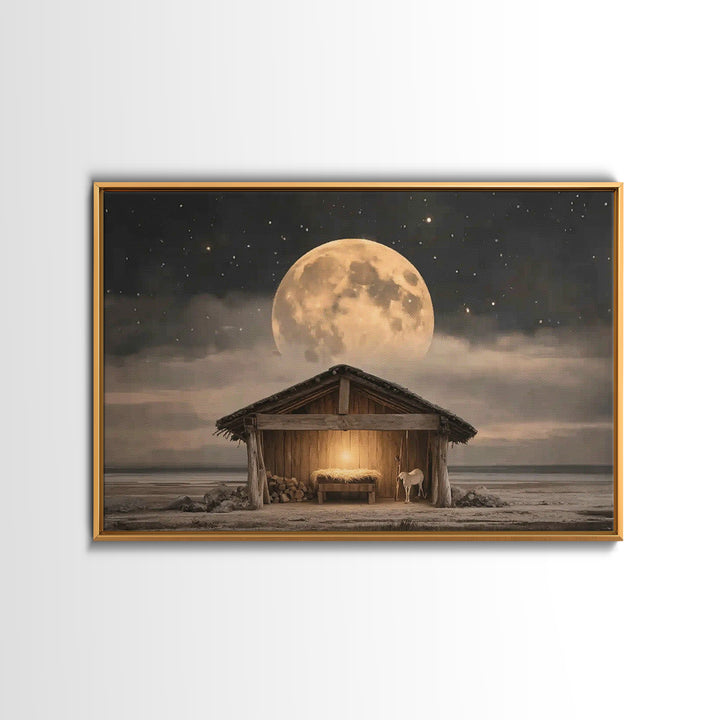 Starlit Holy Shelter, Framed Canvas Print, Christian Christmas Art, Jesus Painting, Christian Wall Art, Christmas Art Prints, Christian Art