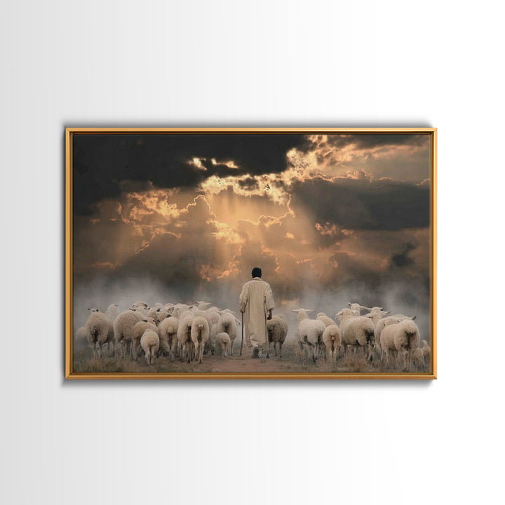 Shepherd’s Calling – Framed Canvas Print – Christian Wall Art – Jesus Painting – Christian Art Canvas – Christian Gift – Moody Christian Ar