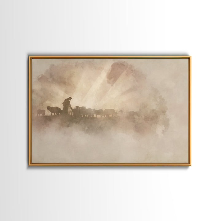 Gentle Shepherd – Framed Canvas Print – Christian Art Canvas – Jesus Painting – Christian Wall Art – Christian Gift Ideas – Vintage Christi