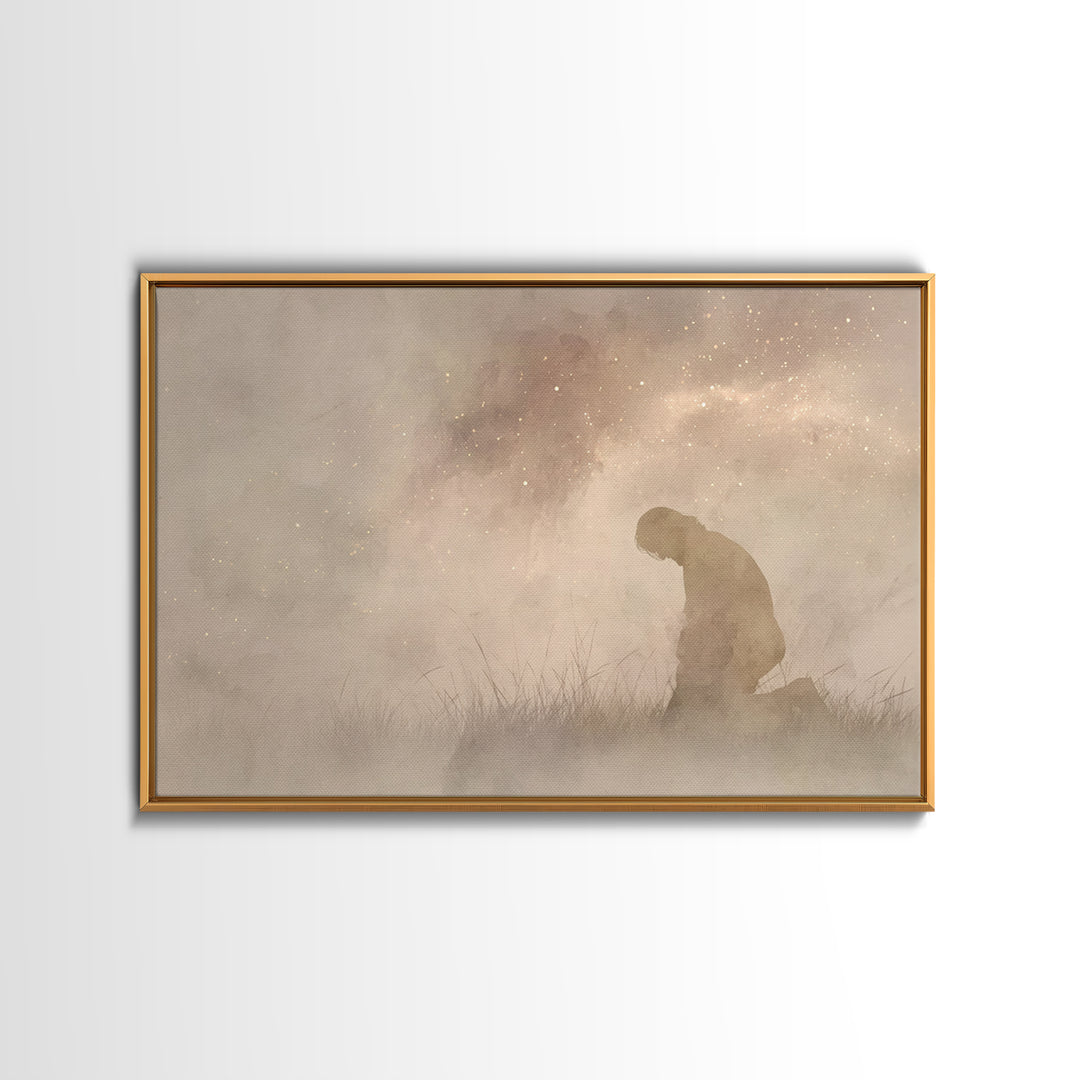 Kneeling Grace – Framed Canvas Print – Christian Art Canvas – Christian Wall Art – Minimalist Christian Art – Christian Gift – Jesus Painti