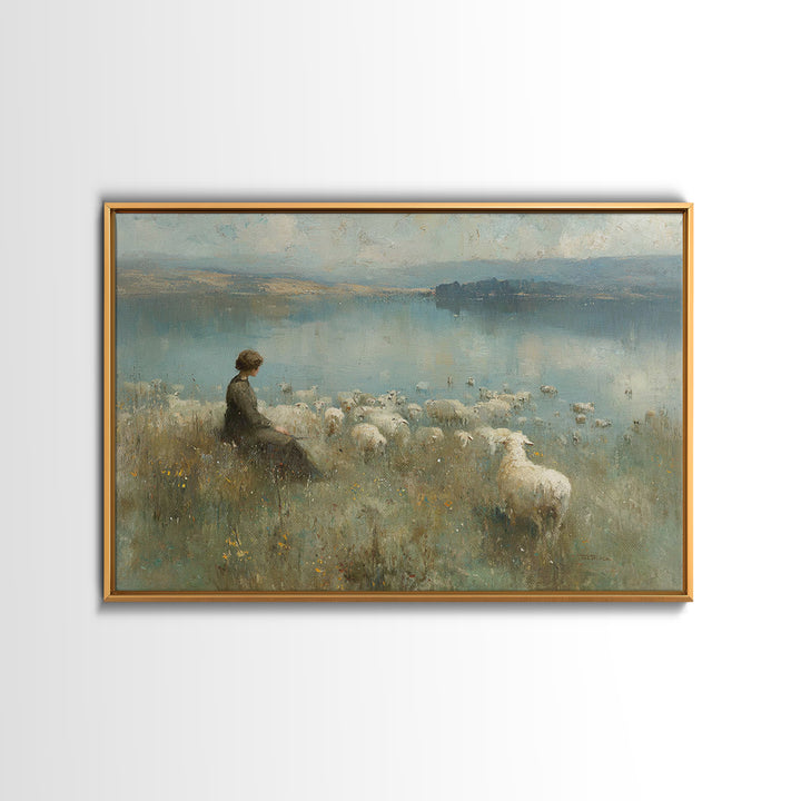 Lake Of Calm – Framed Canvas Print – Christian Wall Art – Christian Art Canvas – Christian Painting – Vintage Christian Art – Christian Gif