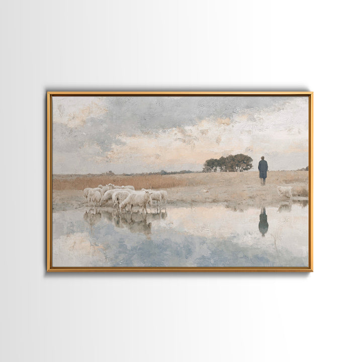 Silent Shepherd Path – Framed Canvas Print – Christian Wall Art – Christian Art Canvas – Jesus Painting – Pastoral Scenery – Christian Chri