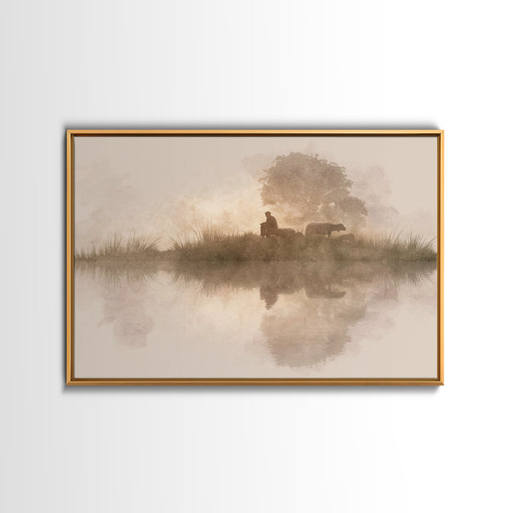 Morning Pasture Grace | Framed Canvas Print | Christian Art Canvas | Christian Christmas Art | Christian Wall Art | Jesus Painting | Subtle