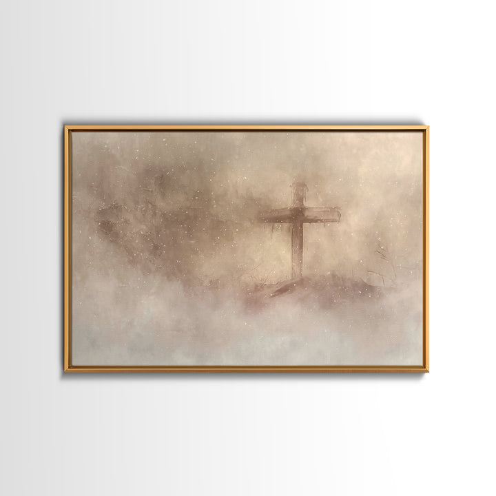 Silent Cross Snow – Framed Canvas Print – Christian Art Canvas – Christian Wall Art – Christian Christmas Art – Christian Gift Ideas – Subt