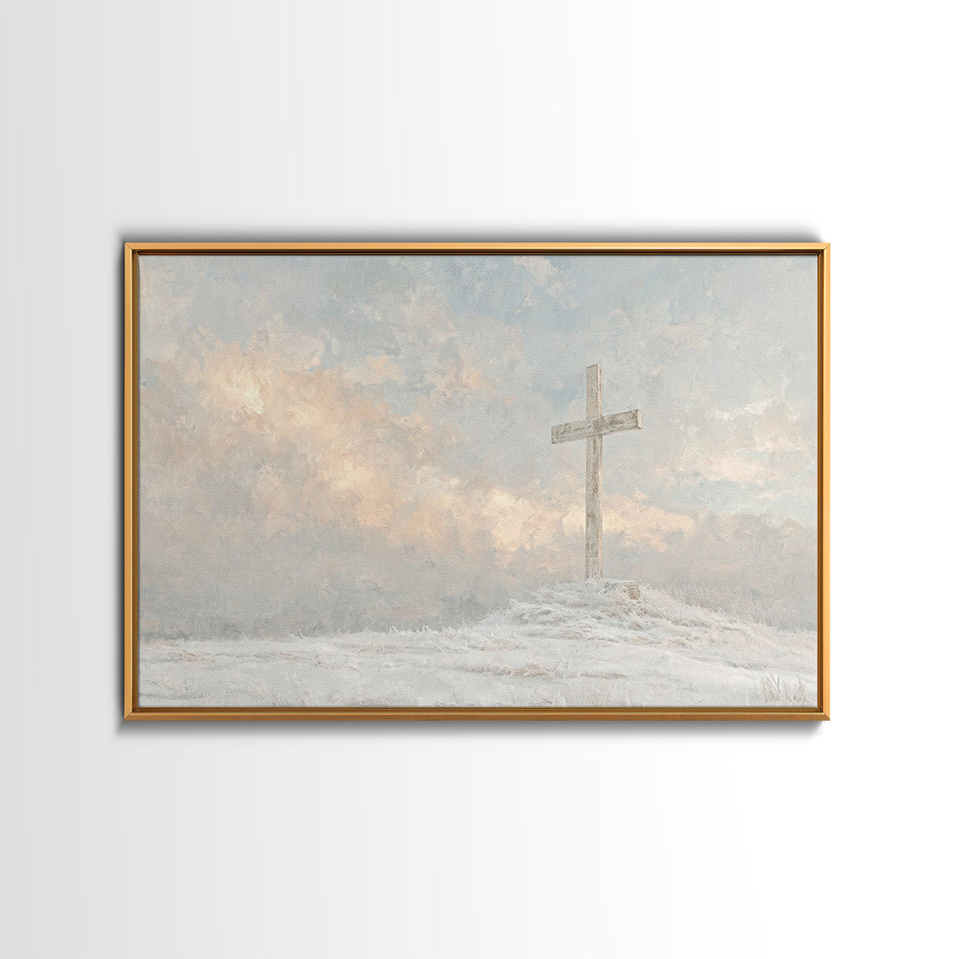 Winter Cross Hope – Framed Canvas Print – Christian Wall Art – Christian Art Canvas – Christian Christmas Art – Christian Gift Ideas – Subt