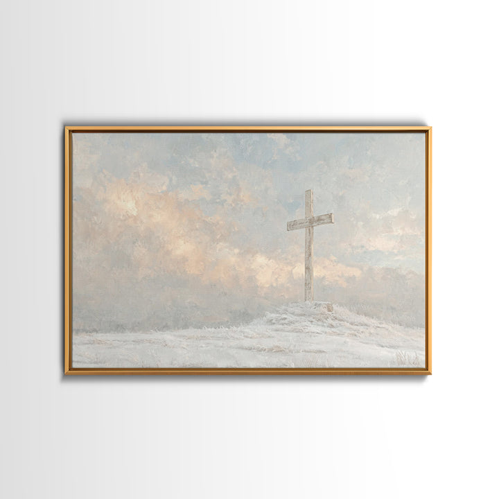 Winter Cross Hope – Framed Canvas Print – Christian Wall Art – Christian Art Canvas – Christian Christmas Art – Christian Gift Ideas – Subt